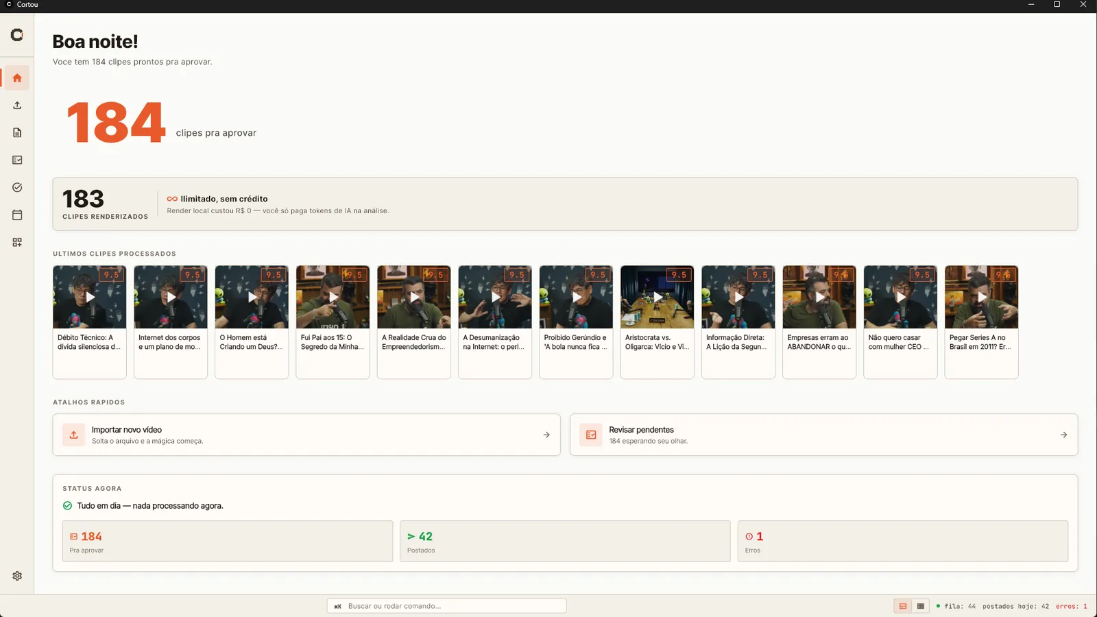 Vídeo solto no Cortou, pronto pra transcrever e analisar