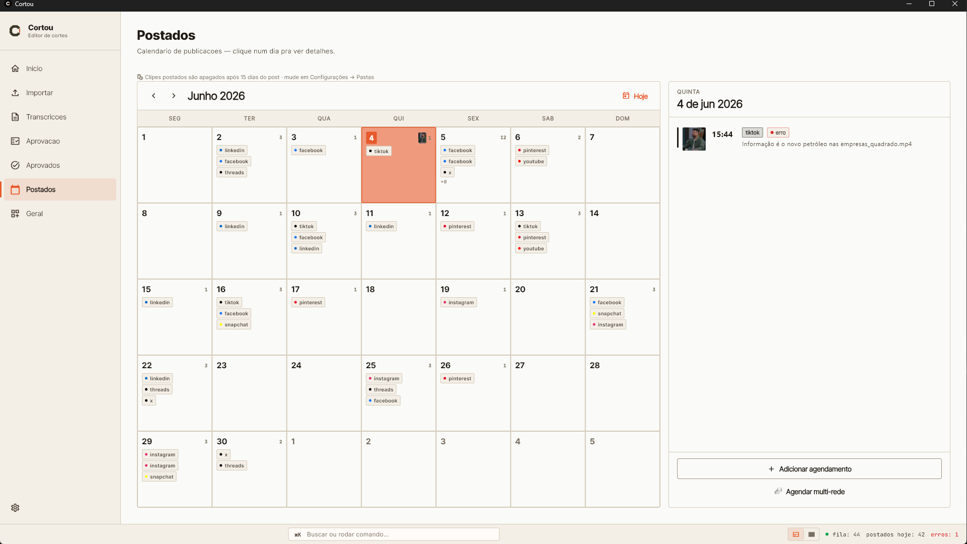 Calendário de publicação dos cortes no Cortou